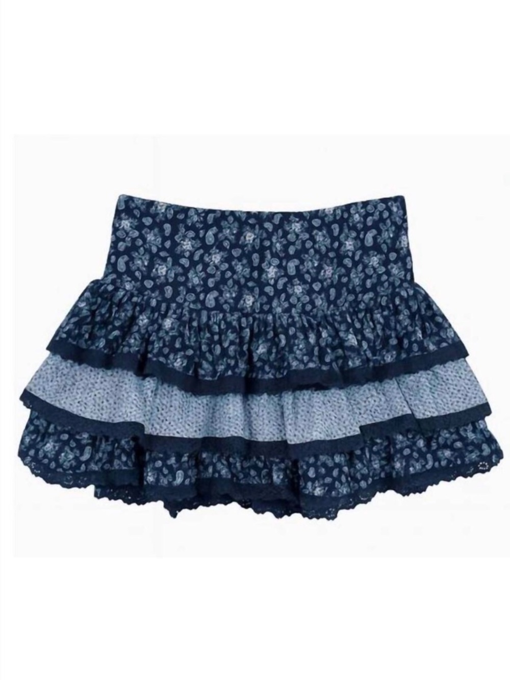 Katie J NYC girls Navy and Light Blue Tiered Floral Skirt